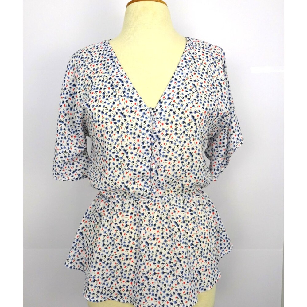 Sienna Sky White Blue Floral Peplum Blouse - Size M
